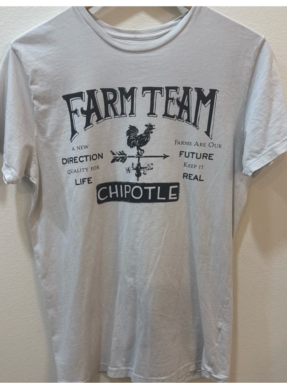 Loomstate White Tee with Black "Farm Team" Chipotle Graphic